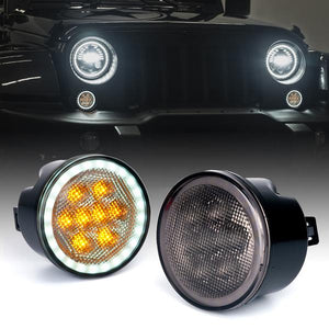 41.99 Xprite LED Amber Turn Signal Light Jeep Wrangler JK (2007-2018) with Halo DRL - Clear / Smoke - Redline360