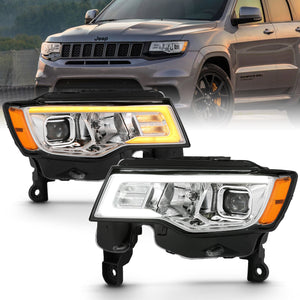 439.90 Anzo Projector Headlights Jeep Grand Cherokee (17-18) [LED Light Bar w/ Switchback Signal Light] Black or Chrome Housing - Redline360