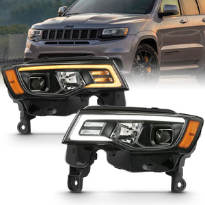 439.90 Anzo Projector Headlights Jeep Grand Cherokee (17-18) [LED Light Bar w/ Switchback Signal Light] Black or Chrome Housing - Redline360