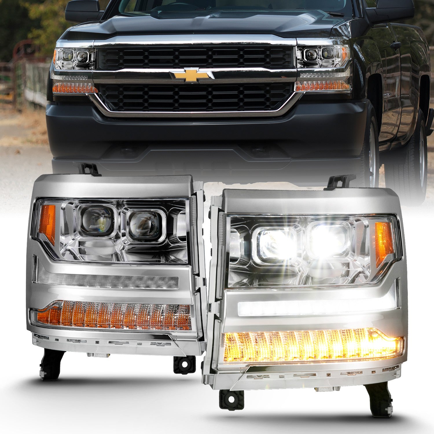 Anzo LED Projector Headlights Chevy Silverado 1500 (16-18) [Plank