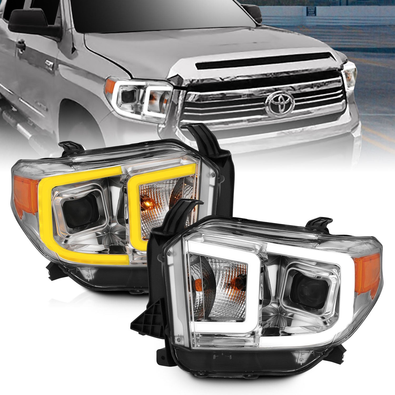 Anzo Projector Headlights Toyota Tundra (14-17) [w/ Plank Style Halo ...