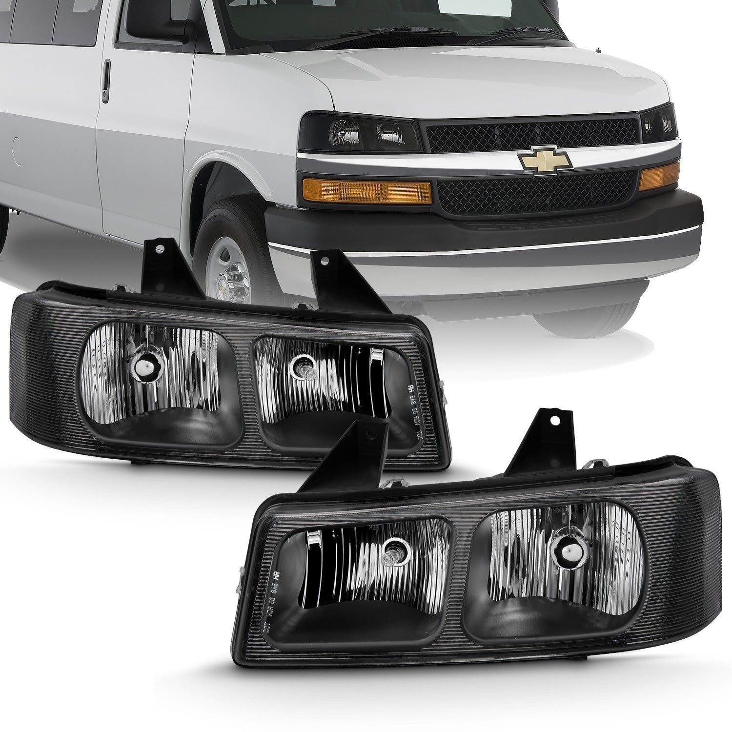 Anzo Crystal Headlights Chevy Express Van Gmc Savana 03 17 Black 1 Redline360 9703