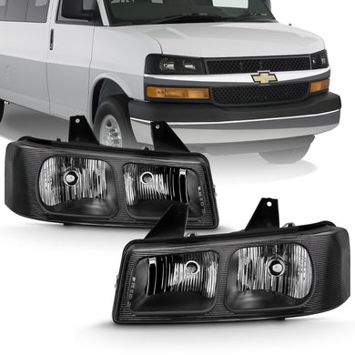 144.10 Anzo Crystal Headlights Chevy Express Van / GMC Savana (03-17) Black 111474 - Redline360