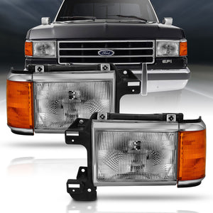 245.60 Anzo Crystal Headlights Ford Bronco (87-91) [Black Housing w/ Chrome Trim] 111449 - Redline360