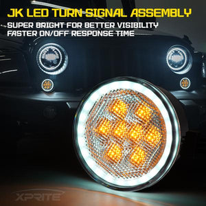 41.99 Xprite LED Amber Turn Signal Light Jeep Wrangler JK (2007-2018) with Halo DRL - Clear / Smoke - Redline360