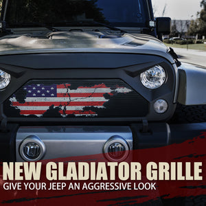 116.99 Xprite Gladiator Grill Jeep Wrangler JK (2007-2018) w/ Distressed US Flag - Redline360