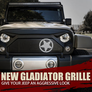 116.99 Xprite Gladiator Grill Jeep Wrangler JK (2007-2018) w/ Star & Steel Mesh - Redline360