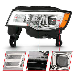 439.90 Anzo Projector Headlights Jeep Grand Cherokee (17-18) [LED Light Bar w/ Switchback Signal Light] Black or Chrome Housing - Redline360