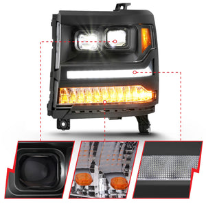 899.00 Anzo LED Projector Headlights Chevy Silverado 1500 (16-18) [Plank Style Halo] Black or Chrome Housing - Redline360