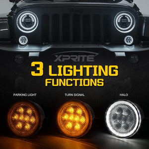 41.99 Xprite LED Amber Turn Signal Light Jeep Wrangler JK (2007-2018) with Halo DRL - Clear / Smoke - Redline360