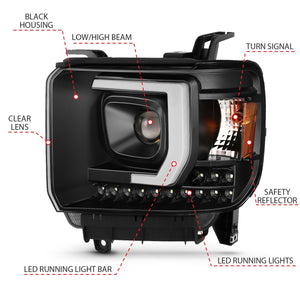 397.46 Anzo Projector Headlights GMC Sierra 1500 (14-15) 2500HD/3500HD (15-16) [w/ Plank Style Halo DRL / Black Housing] 111450 - Redline360