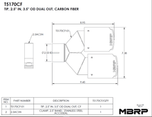 Load image into Gallery viewer, MBRP Exhaust Tip [T304 Stainless Steel / 2.5" w/ Dual 3.5" Out / 9.5" length, Single wall] Polished / Blue Burnt / Carbon Fiber - T304 Stainless Steel Alternate Image