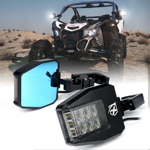 Xprite UTV Multi-Angle Side Mirrors LED Spot Lights And Anti-Glare Mir ...