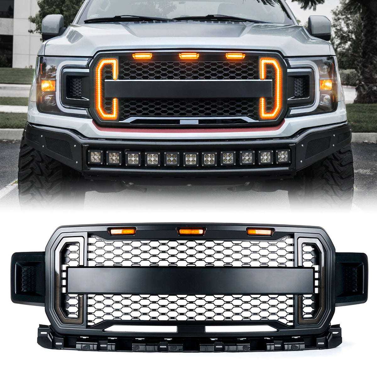 Xprite Raptor Style Grill Ford F150 (2018-2019) w/ DRL Lights & Turn S ...