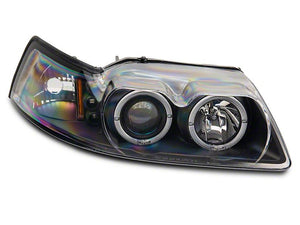 Raxiom Projector Headlights Ford Mustang SN95 (99-04) [Dual LED Halo] Black Housing/ Clear Lens