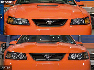 Raxiom Projector Headlights Ford Mustang SN95 (99-04) [Dual LED Halo] Black Housing/ Clear Lens