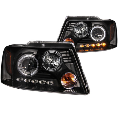 252.77 Anzo Projector Headlights Ford F150 (04-08) [Black or Chrome Housing] w/ Single or Dual LED /  U-Bar Halo - Redline360