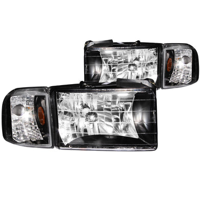 189.24 Anzo Crystal Headlights Ram 1500 (94-01) 2500/3500 (94-02) Ram Sport (94-98) Black w/ Corner Lights - 2 Piece - 111067 - Redline360