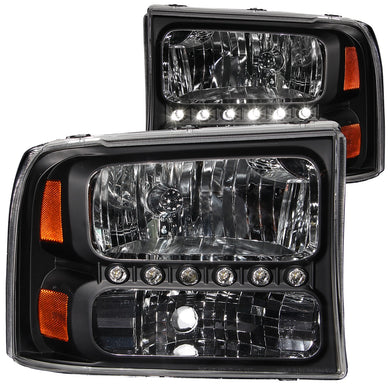 218.62 Anzo Crystal Headlights Ford F250/F350/F450 Super Duty (99-04) [w/ LED - 2PC] Black or Chrome Housing - Redline360