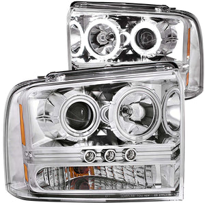 290.23 Anzo Projector Headlights Ford F250/F350/F450/F550 Super Duty (05-07) [SMD LED Halo] Black or Chrome Housing - Redline360