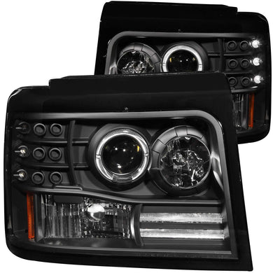 278.15 Anzo Projector Headlights Ford Bronco/F150 (92-96) F250/F350 (92-98) [w/ LED Halo & Side Markers/Parking Light] Black or Chrome Housing - Redline360