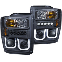 Load image into Gallery viewer, Anzo Projector Headlights Ford F250/F350/F450/F550 Super Duty (08-10) w/ SMD LED or U-Bar Halo - U-Bar / Black Alternate Image
