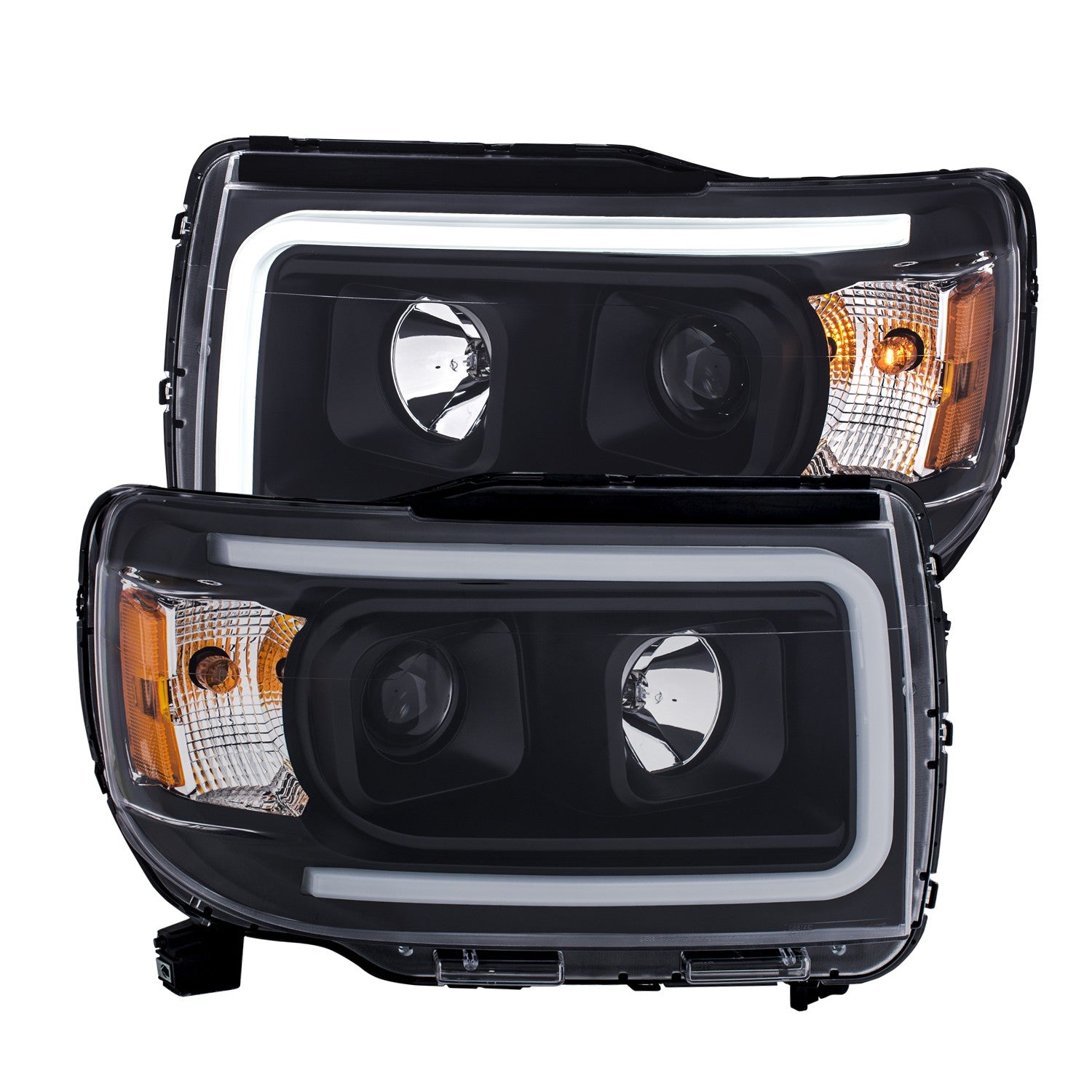 For 2015-2019 GMC Canyon LED Tube Black Projector Headlights w/Blue DRL