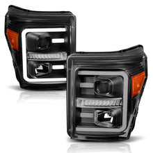 Load image into Gallery viewer, Anzo Projector Headlights Ford F250 F350 F450 F550 Super Duty (11-16) w/ Plank Style Halo &amp; Switchback Headlights] - Black Alternate Image