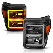 Load image into Gallery viewer, Anzo Projector Headlights Ford F250 F350 F450 F550 Super Duty (11-16) w/ Plank Style Halo &amp; Switchback Headlights] - Black Alternate Image