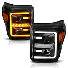 Load image into Gallery viewer, Anzo Projector Headlights Ford F250 F350 F450 F550 Super Duty (11-16) w/ Plank Style Halo &amp; Switchback Headlights] - Black Alternate Image