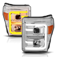 Load image into Gallery viewer, Anzo Projector Headlights Ford F250 F350 F450 F550 Super Duty (11-16) w/ Plank Style Halo &amp; Switchback Headlights] - Chrome Alternate Image