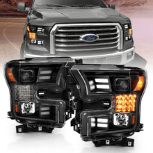 Load image into Gallery viewer, 456.14 Anzo Projector Headlights Ford F150 (15-17) [w/ Plank Style Halo &amp; Sequential Signal Light] Black or Chrome Housing - Redline360 Alternate Image