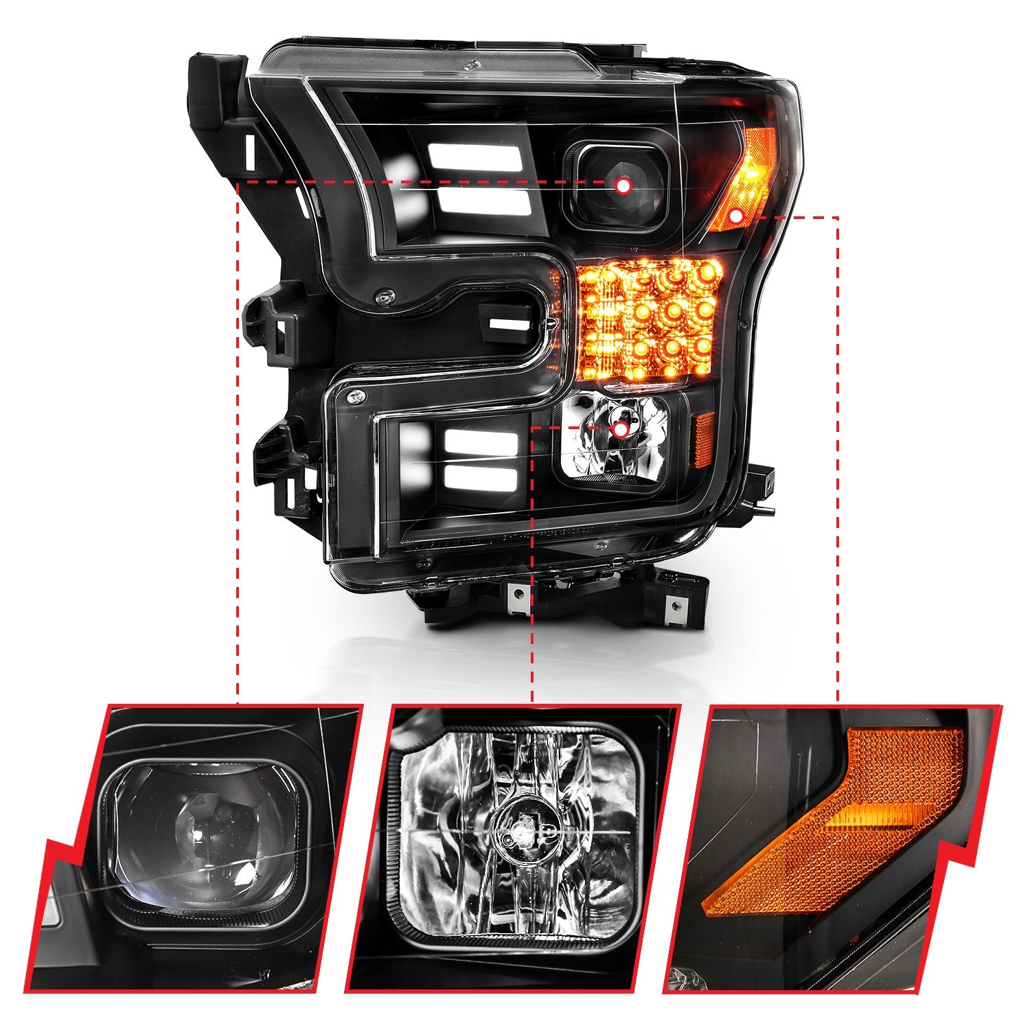 Faros Ford F-150 Led Switchback Negros | Meses Sin Interés