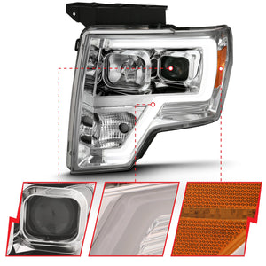 370.30 Anzo Projector Headlights Ford F150 (09-14) [w/ Plank Style Light Bar Halo] Black or Chrome Housing - Redline360
