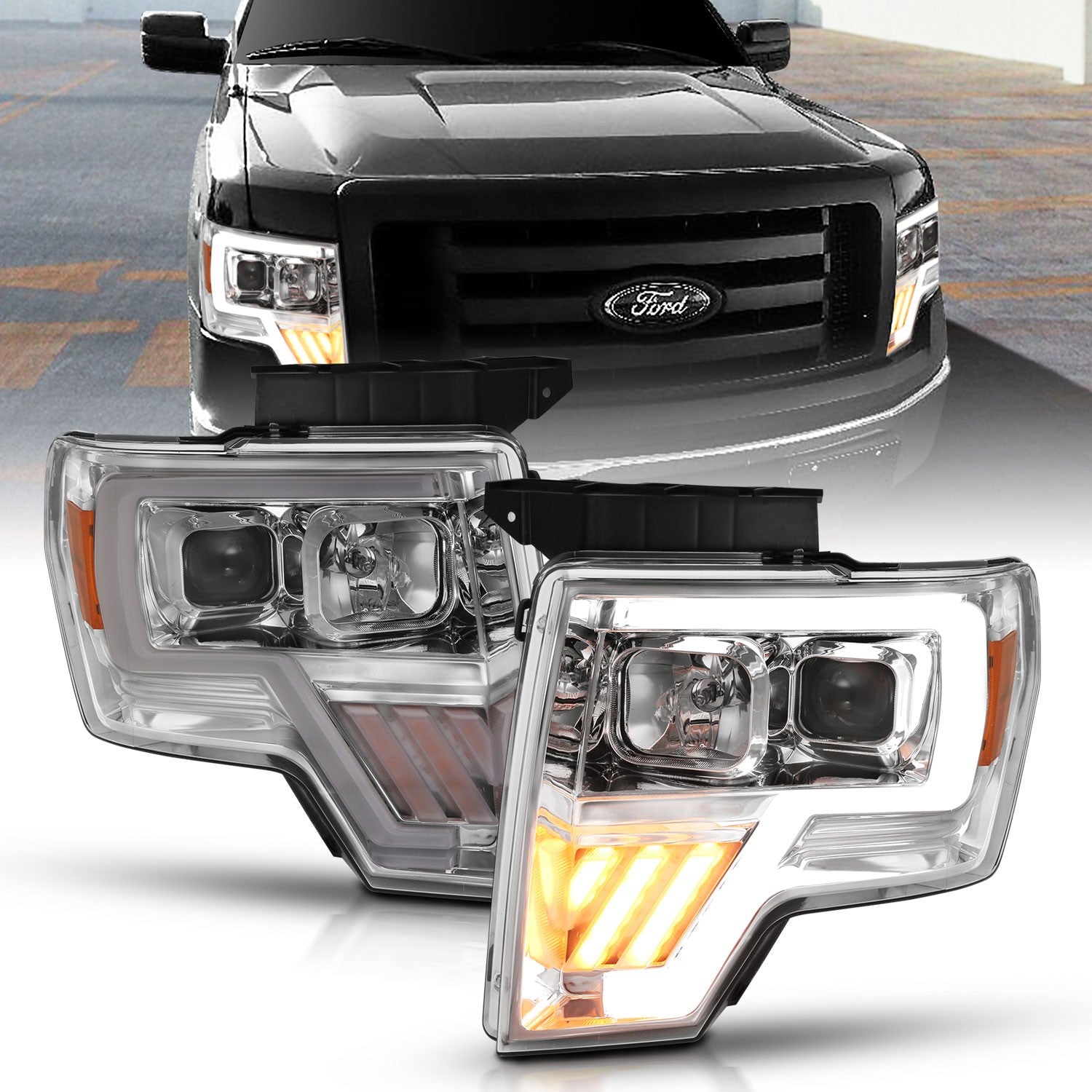 Anzo Projector Headlights Ford F150 (09-14) Black or Chrome - G4