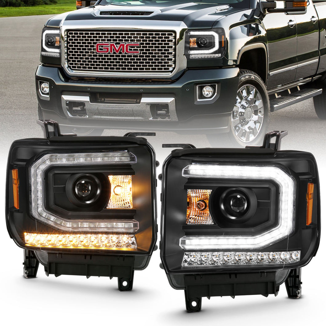 433.22 Anzo Projector Headlights GMC Sierra 1500 w/ HID (16-19) Plank Style Halo & LED Sequential Turn Signal - Black/Chrome - Redline360