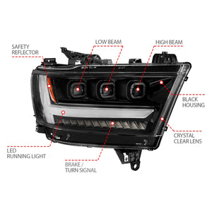 449.50 Anzo LED Projector Headlights Ram 1500 Trademan/Big Horn (19-20) [Plank Style w/ Sequential Signal Lights] Passenger or Driver Side - Redline360