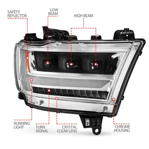 499.50 Anzo LED Projector Headlights Ram 1500 (2019-2020-2021) New Body - Clear Lens / Chrome Housing - Redline360