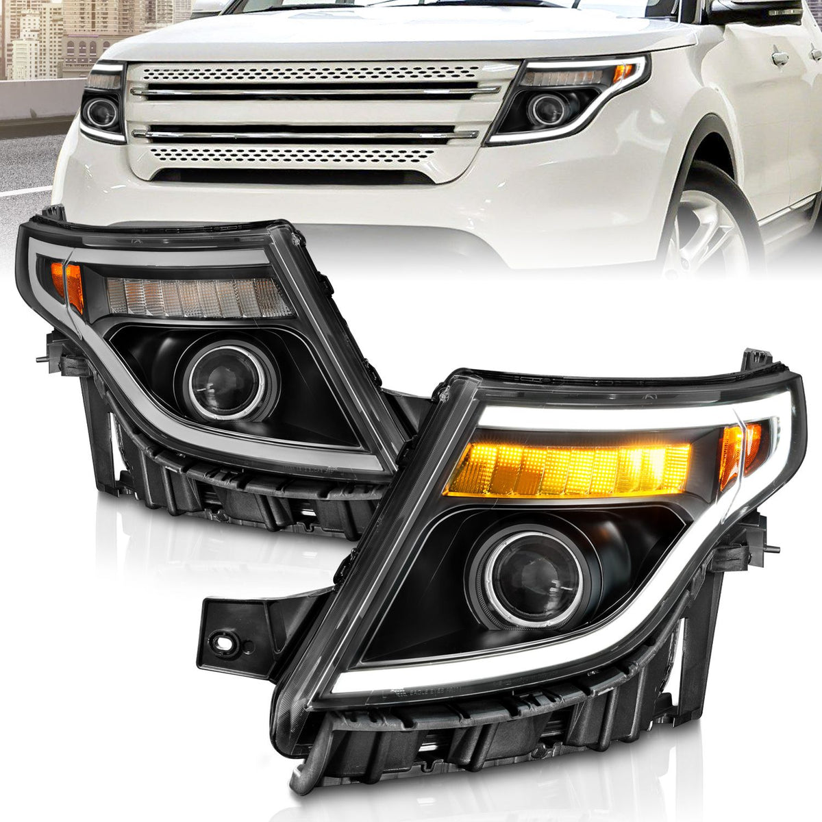 Anzo Projector Headlights Ford Explorer (2011-2015) w/ LED Light Bar ...