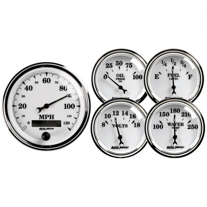 654.84 AutoMeter Old Tyme White II Series 5 Piece Electric Gauge Kit (3 3/8