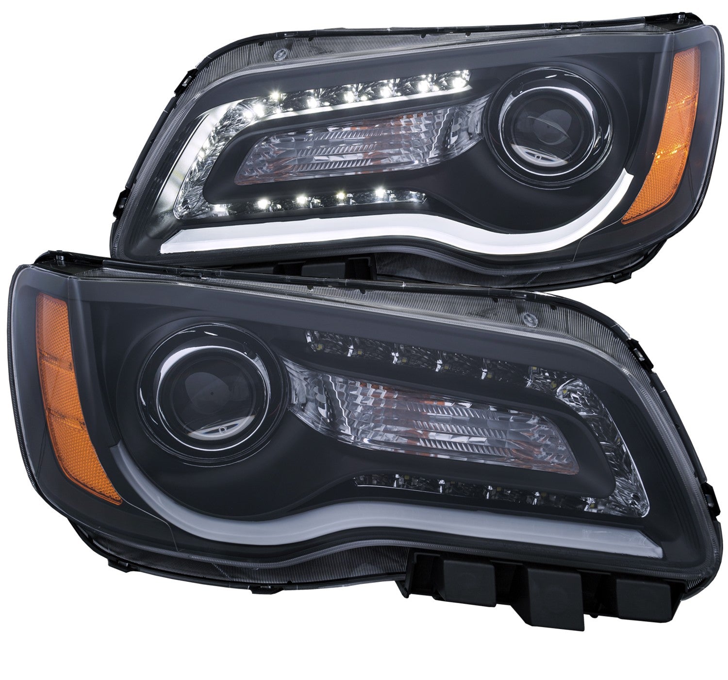 Anzo Projector Headlights Chrysler 300 (11-14) [w/ Plank Style Halo] Black  or Chrome Housing