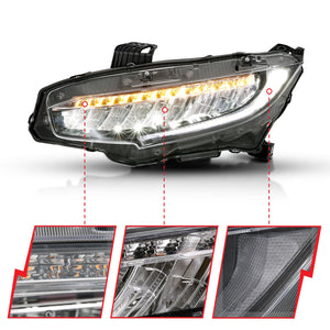 699.42 Anzo Projector Headlights Honda Civic Sedan (16-17) LED w/ Sequential Turn Signal 121527 - Redline360