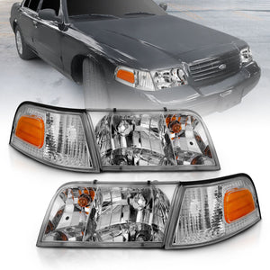 138.30 Anzo Crystal Headlights Ford Crown Victoria (98-11) [Chrome Housing w/ Bumper Light - OE] 121556 - Redline360