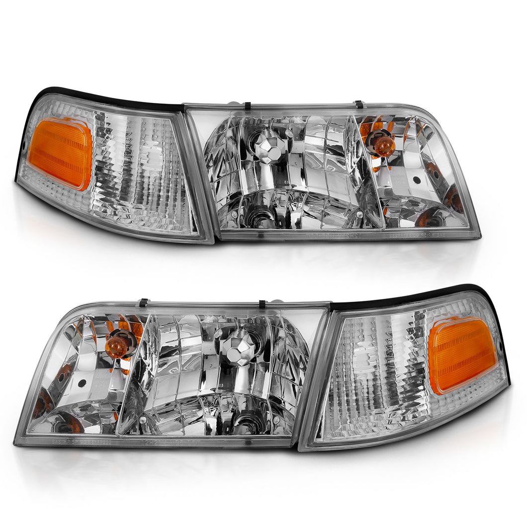 138.30 Anzo Crystal Headlights Ford Crown Victoria (98-11) [Chrome Housing w/ Bumper Light - OE] 121556 - Redline360