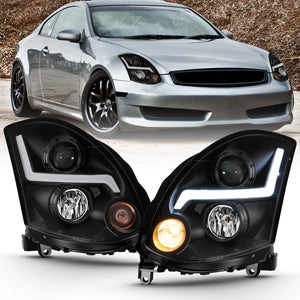 439.00 Anzo Projector Headlights Infiniti G35 Coupe (03-07) Plank Style - Chrome / Black - Redline360