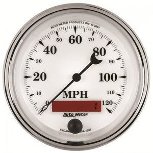 304.37 Autometer Old-Tyme White II Series Electric Speedometer Gauge 0-120 MPH (3-3/8") Chrome - 1287 - Redline360