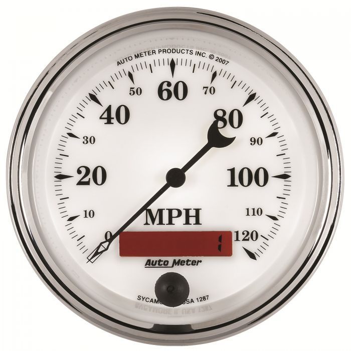 304.37 Autometer Old-Tyme White II Series Electric Speedometer Gauge 0-120 MPH (3-3/8