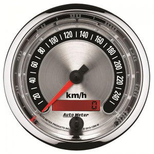 371.50 Autometer American Muscle Series Speedometer Gauge 0-260 KM/H (3-3/8") Chrome - 1288-M - Redline360