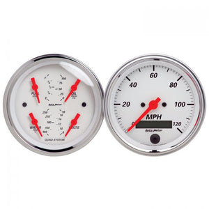 583.24 AutoMeter Arctic White Series 2 Piece Electric Quad & Speedometer Gauge Kit (3-3/8") 1308 - Redline360