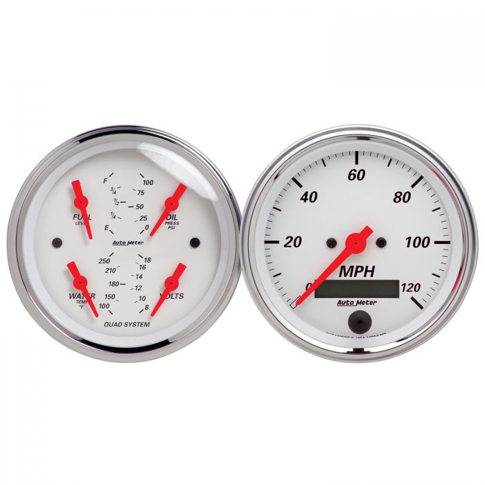 583.24 AutoMeter Arctic White Series 2 Piece Electric Quad & Speedometer Gauge Kit (3-3/8